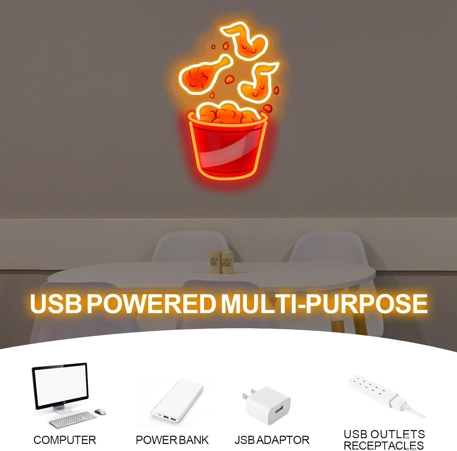 Fried Chicken Neon Sign USB Di - Party Games Shop ulasan dan harga