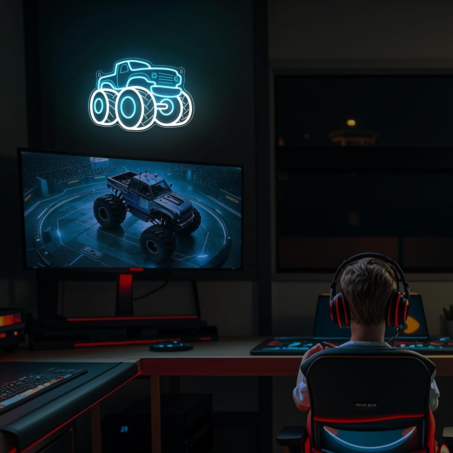 Truck Neon Sign USB Dimmable L - Party Games Shop ulasan dan harga