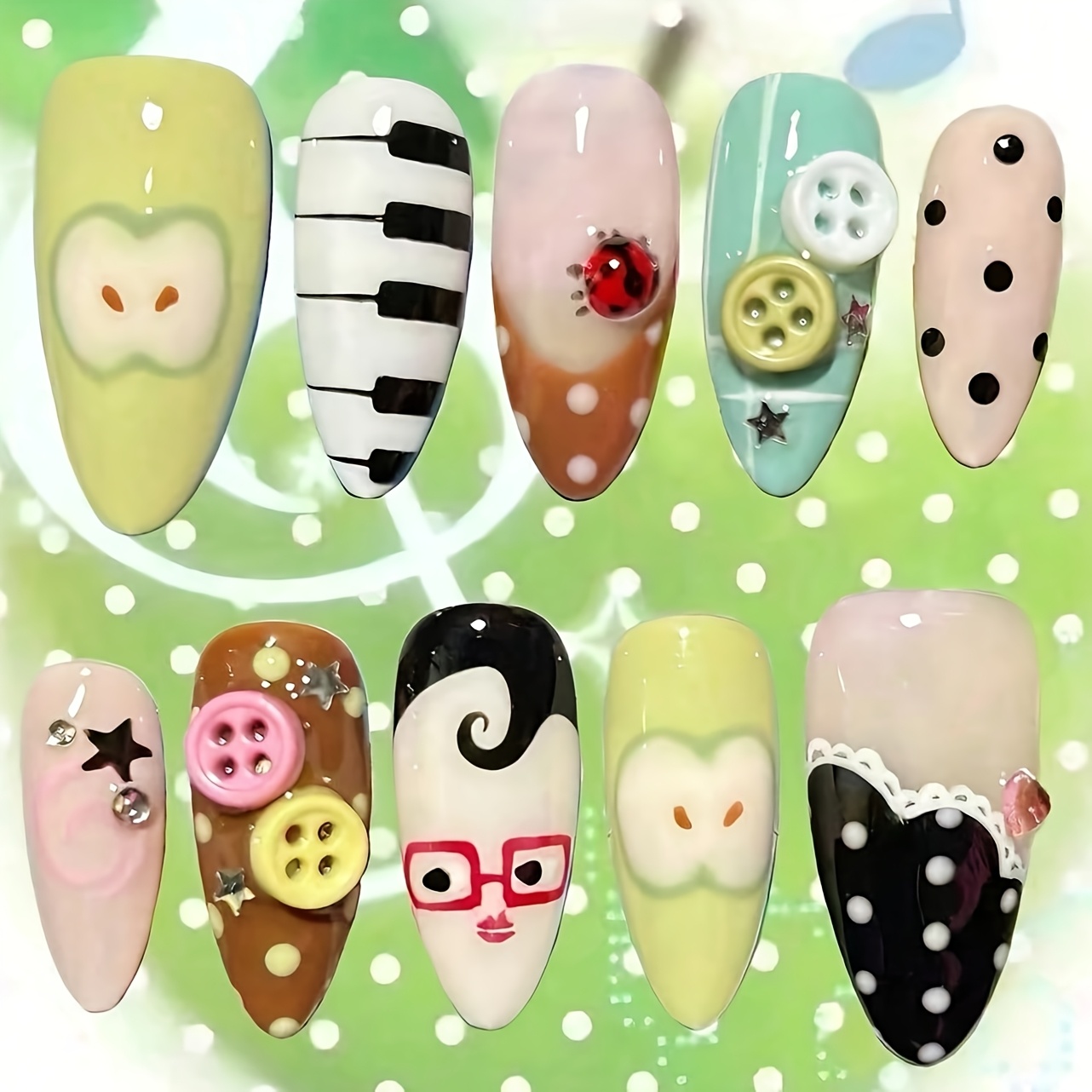 10pcs Medium Almond Long Nails - Party Games Switch ulasan dan harga