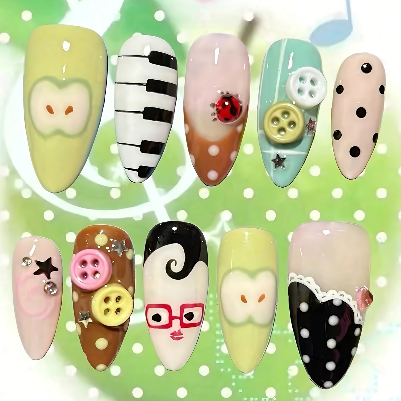 10pcs Medium Almond Long Nails - Party Games Switch ulasan dan harga