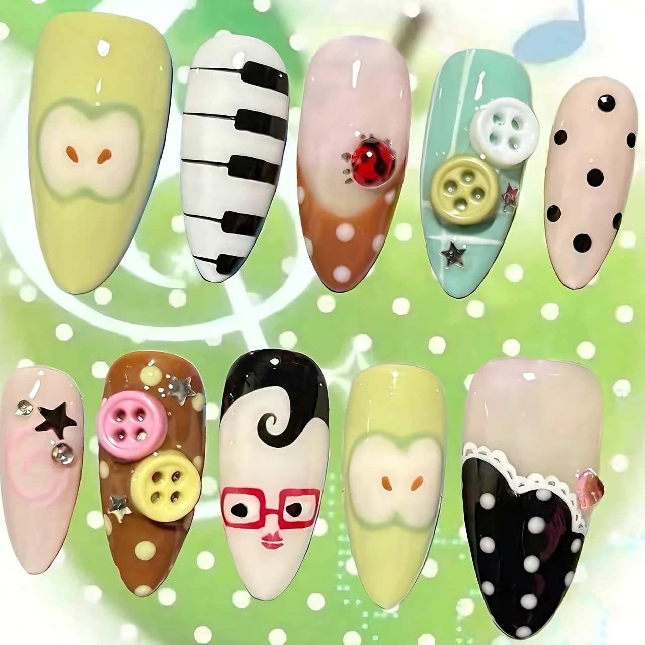 10pcs Medium Almond Long Nails - Party Games Switch ulasan dan harga